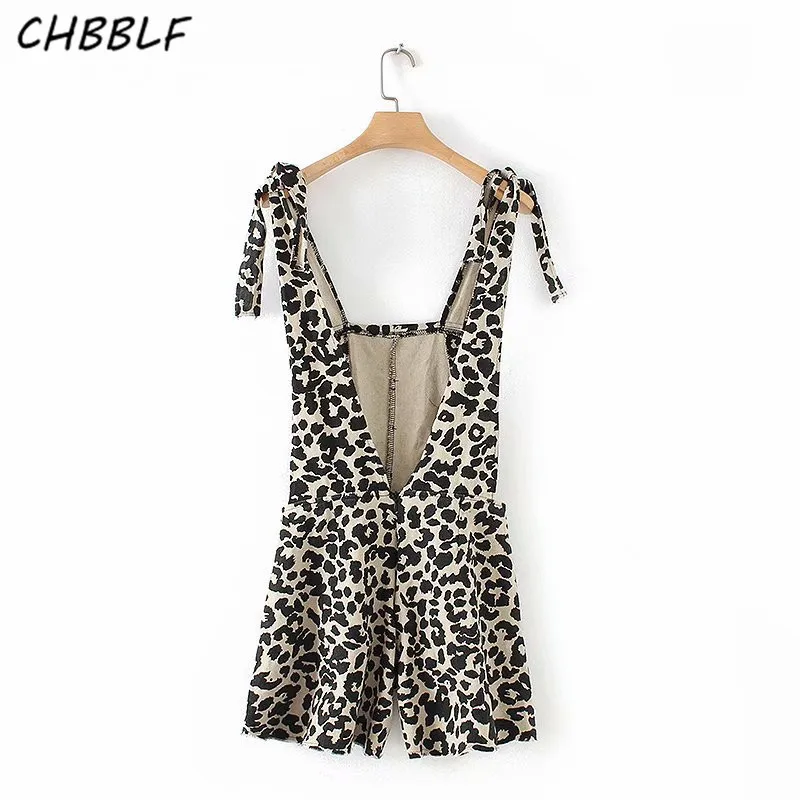 CHBBLF women sexy leopard playsuits sleeveless backless adjustable bow tie straps rompers female playsuit YUD860 | Женская одежда