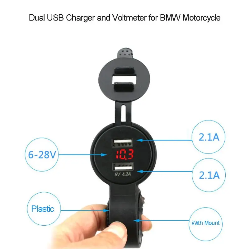 12V 24V Dual USB 2.1A зарядное устройство с светодиодный вольтметр пружинный кабель
