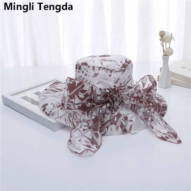 Mingli Tengda новая шляпа с большим бантом и принтом летняя козырьком из органзы