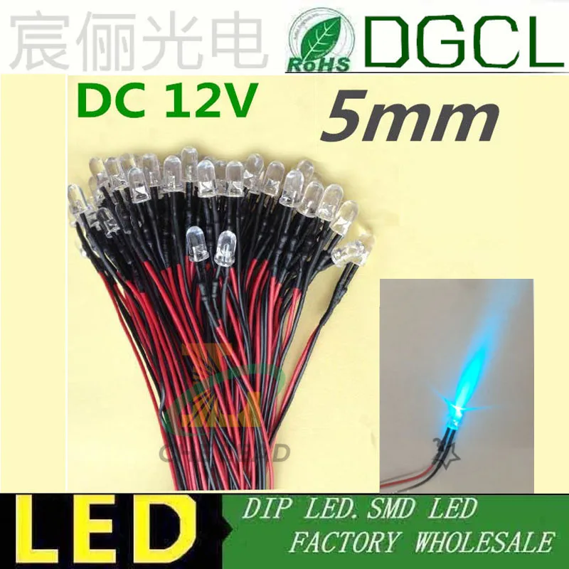 100 pcs 12 V/24 V предварительно смонтированный 5 мм яркий светодиодный s лампа теплый белый/красный/зеленый/синий/желтый/белый/розовый 20 см Предварительно смонтированные светодиоды лампа светодиодный освещение