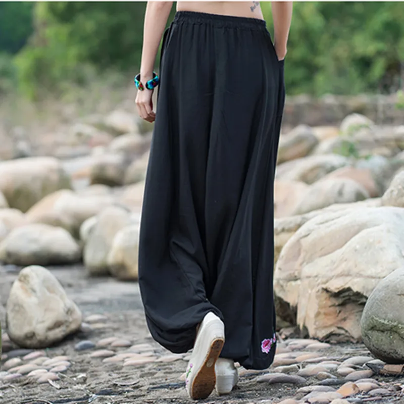 Вышивка платье женские брюки черный белье шаровары Большой размер широкий