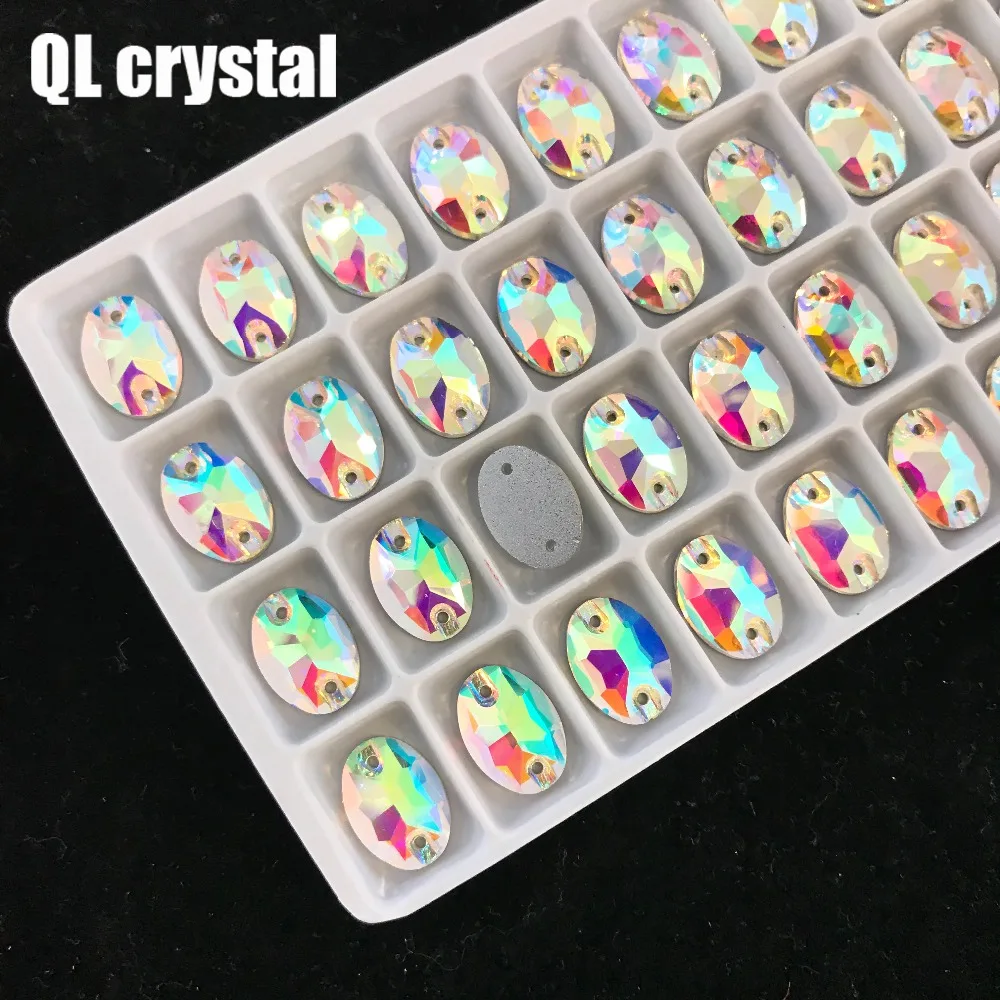 QL Кристалл Овальный пришить на Стразы прозрачная AB Хрустальная с плоской