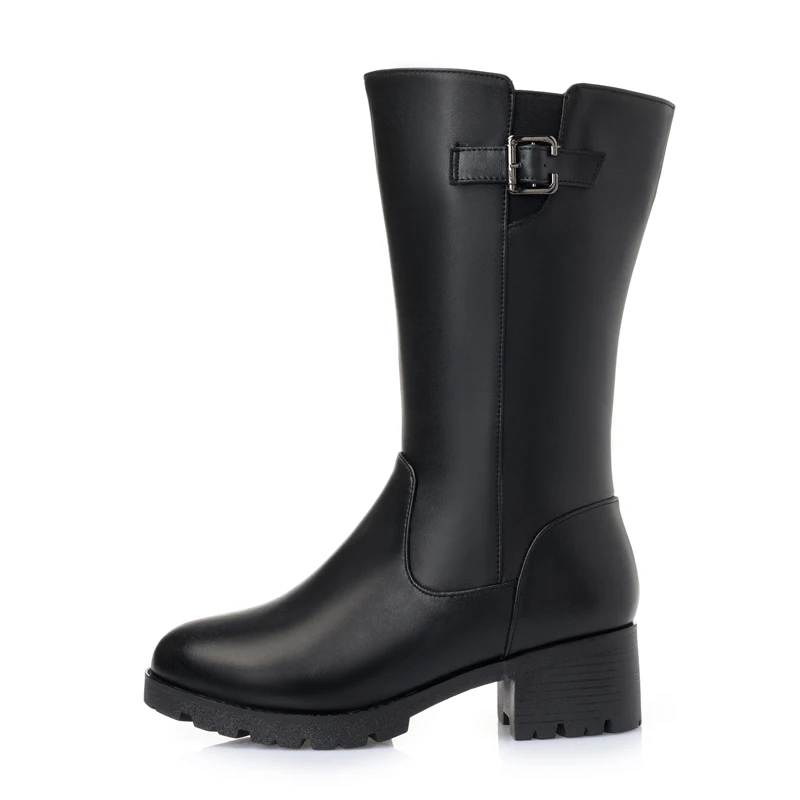 

TIMETANG Fashion Women Genuine Leather Boots Thick Wool Winter Warm Shoes Woman Snow Boots Mid-calf High Heels Platform Boots