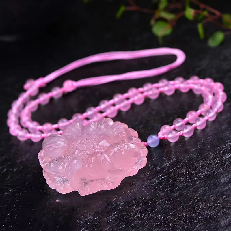 Женская подвеска с натуральным розовым кристаллом ручной резной кулон в виде