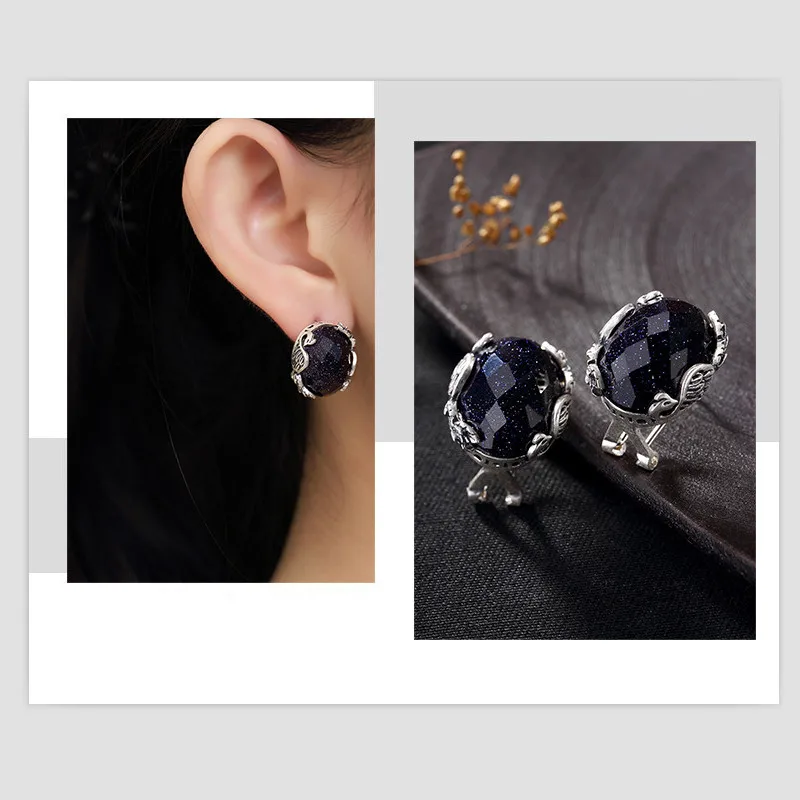 Женские серьги-гвоздики из натурального халцедона серебра 990 пробы | Украшения и