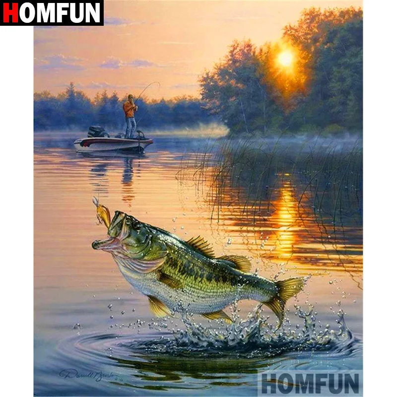 Алмазная 5d-вышивка HOMFUN A20068 картина закат человек рыбалка полностью