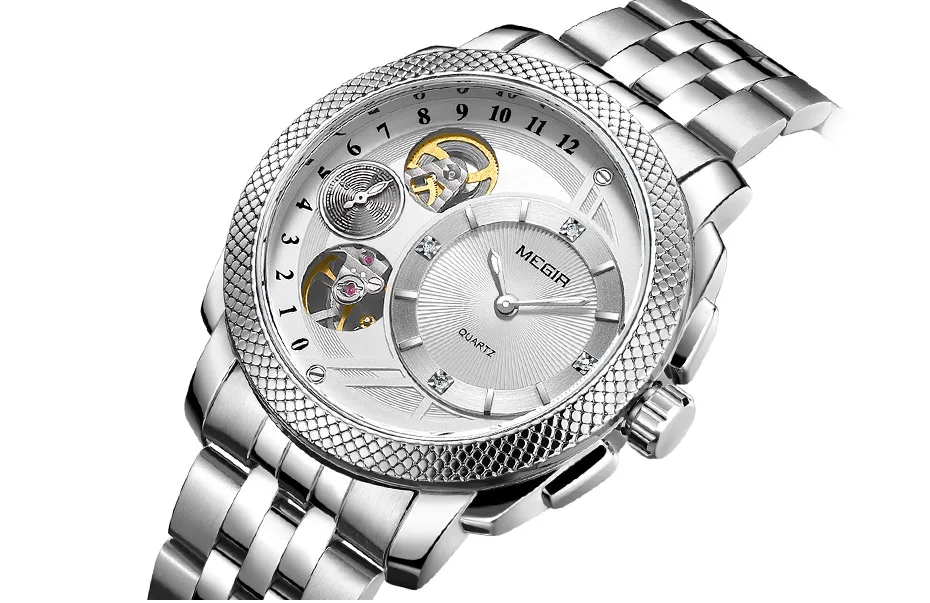 MEGIR Smart Quartz Watches for Men Fashion Casual Analogue Waterproof Wristwatch with Decorative Mechanical Movement 2091BKBN