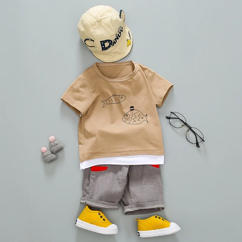 Летние комплекты одежды для маленьких мальчиков футболка с коротким рукавом и