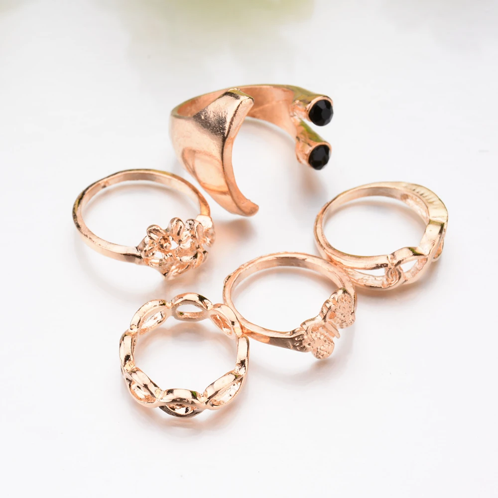 Женский набор серебряных золотых колец Бесконечность бабочка смайлик черные