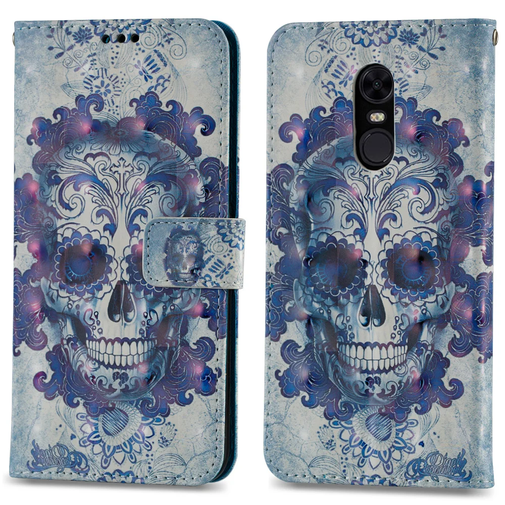 Чехол для Xiaomi Redmi 5 Dream Flower Skull 3D с рисунком кошелек кожаный чехол Plus Аксессуары |