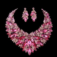 pink christmas wife present jewelry sets bridal necklace earring sets women statement wedding decoration jewelry accessories