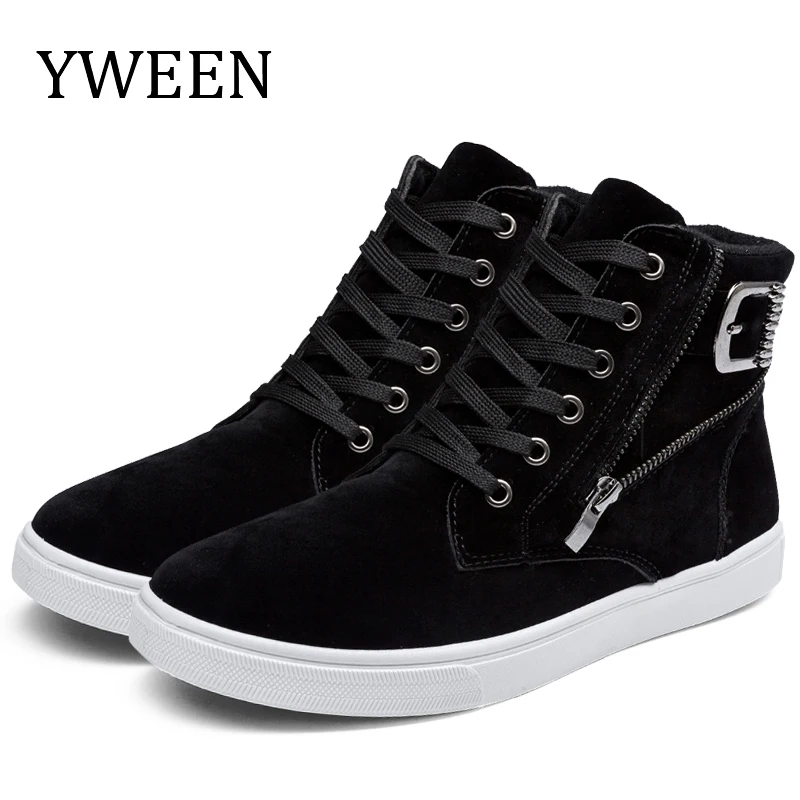 

YWEEN Autumn Men's Trendy Shoes With Belt Buckle Korean Style High-top Shoes Lace Up Casual Shoes For Male