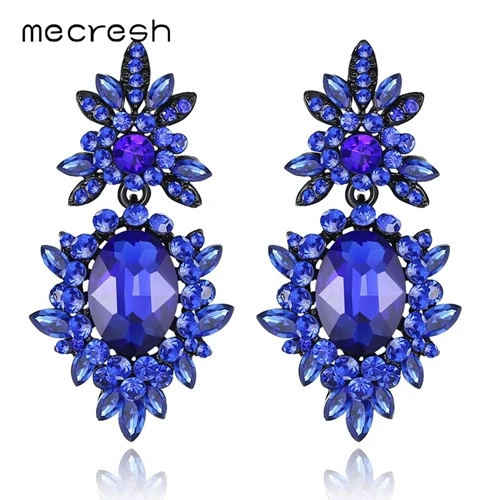 Blue Mecresh Корейский 6 цветов кристалл большие женские Висячие серьги для свадебное, на помолвку, заявление Стразы рождественские серьги EH1080 - Окраска металла: Blue