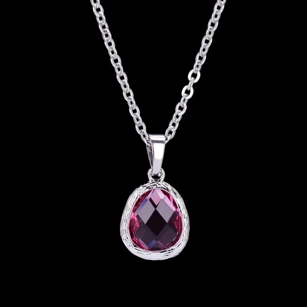 Newest Water Drop Shaped Colorful Glass Pendant Necklaces Silver Color Link Chain For Women Gift | Украшения и аксессуары