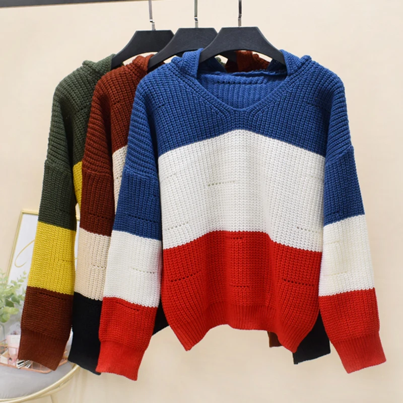 Knitting Sweater And Pullover For Women 2018 Autumn Winter Tricots Tops Mujer Striped Knitwear Jumper Knitted Coat Pull Femme | Женская