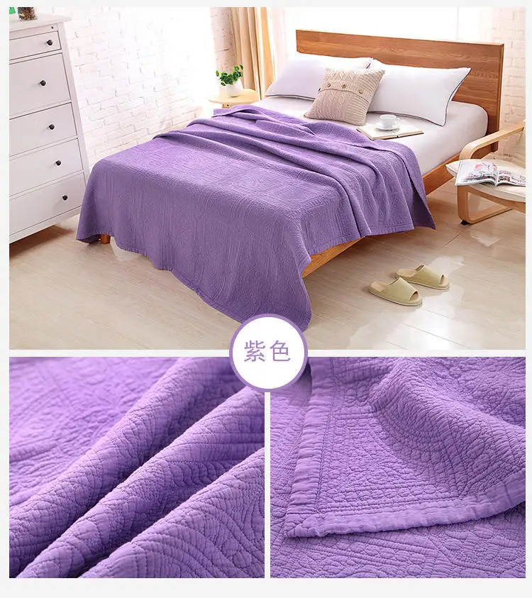 Purple Летнее стеганое одеяло Modren, хлопковое однотонное стеганое одеяло с вышивкой для взрослых, простыня для домашнего использования в отеле - Цвет: Purple