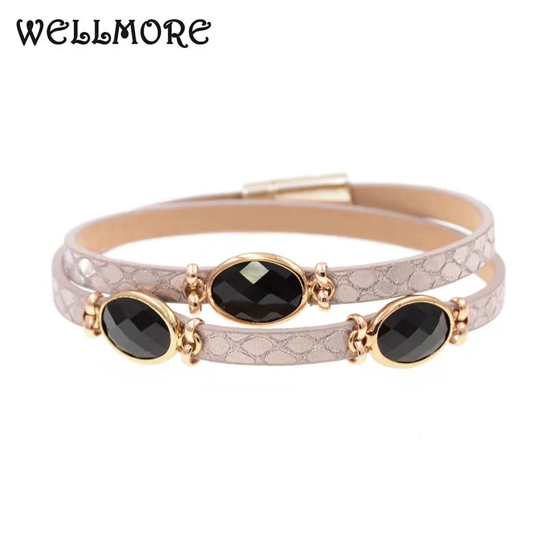 WELLMORE женские браслеты модный кожаный браслет инкрустированные кристаллами
