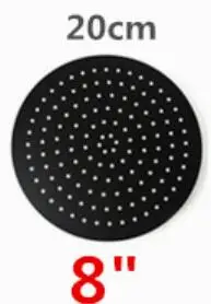 8 inch round Черная круглая и квадратная насадка для душа, ультратонкая, 2 мм, 8, 10, 12, 16 дюймов, на выбор, для ванной комнаты, Настенная и потолочная душевая рукоятка - Цвет: 8 inch round