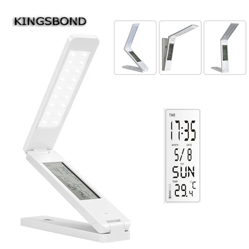 

Dimmable Hanging LED Lamps Foldable Rechargable Reading Table Lamp Light Touch Control Calendar Alarm Clock Temperature Lamp
