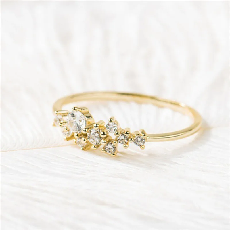BOAKO Stylish Fashion Women Ring Finger Jewelry Gold Color Rhinestone Crystal Rings 6/7/8/9/10 Size Hot Sale Drop shipping | Украшения и