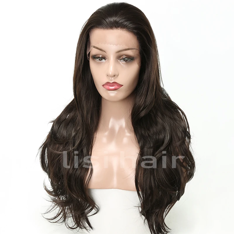 LISI HAIR 26 дюймов чистый черный цвет длинные вьющиеся синтетические парики на кружеве афро-американские для женщин волосы темно-коричневые