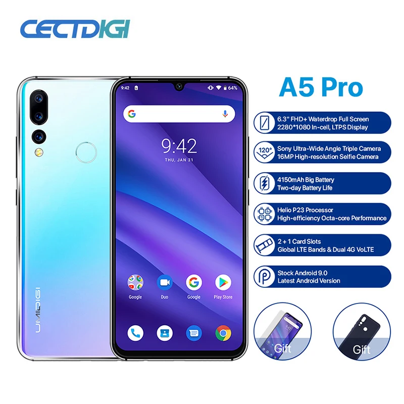 Смартфон UMIDIGI A5 PRO 6 3'' 4+32 ГБ восьмиядерный процессор Helio P23 аккумулятор 4150