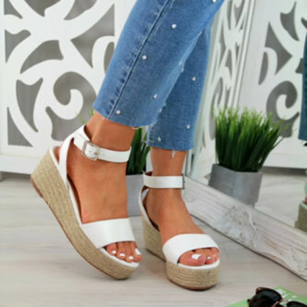 Sandalias mujer/; Летние босоножки на платформе; Модные женские босоножки на ремешке; обувь на танкетке; повседневные Эспадрильи с открытым носком; Femme