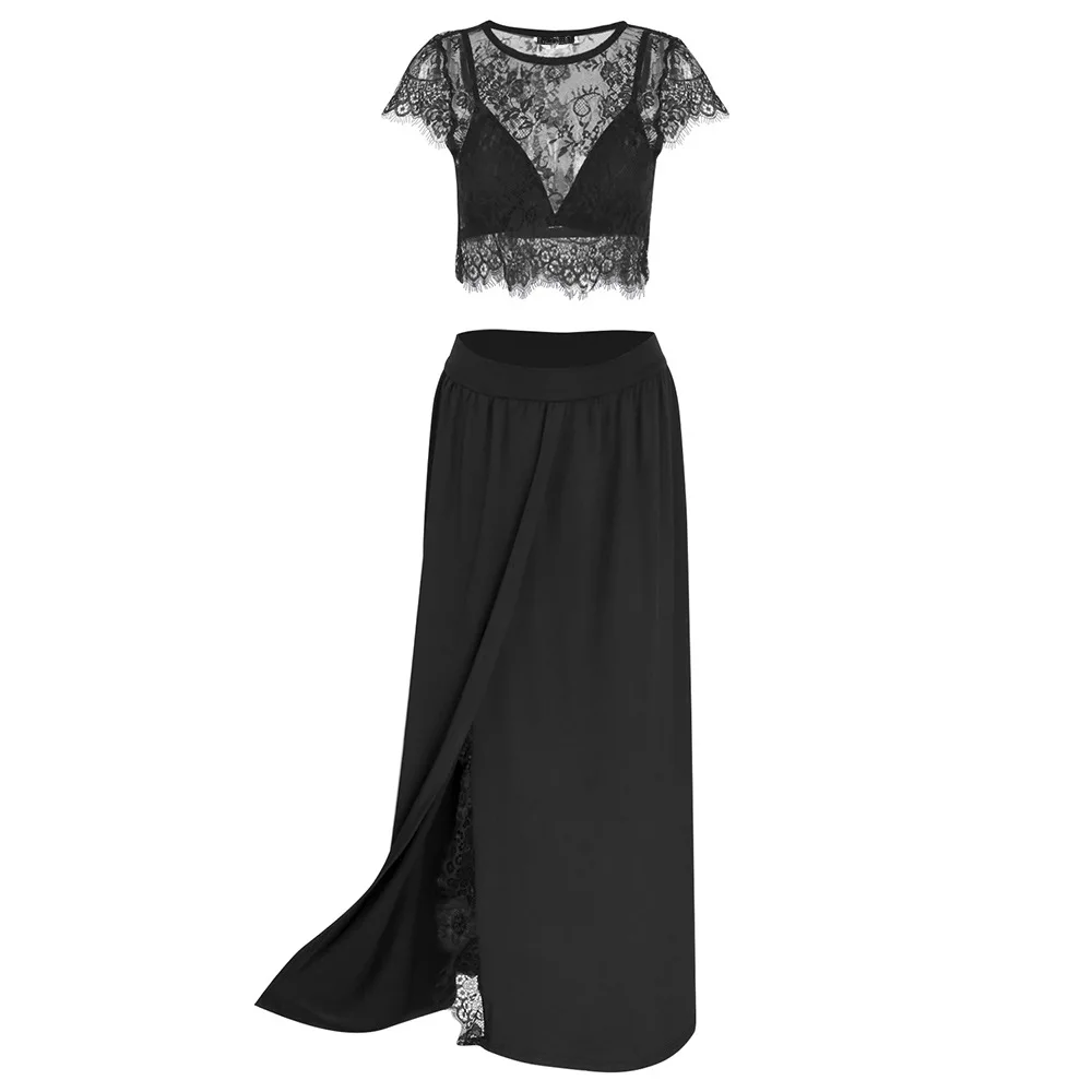 Женский сексуальный комплект из трех предметов Кружевной укороченный топ