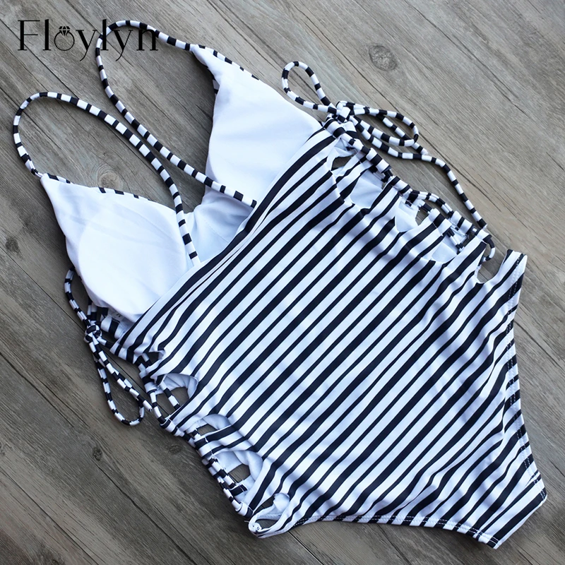 Слитный бандажный купальник FLOYLYN с высоким вырезом и открытой спиной Цельный