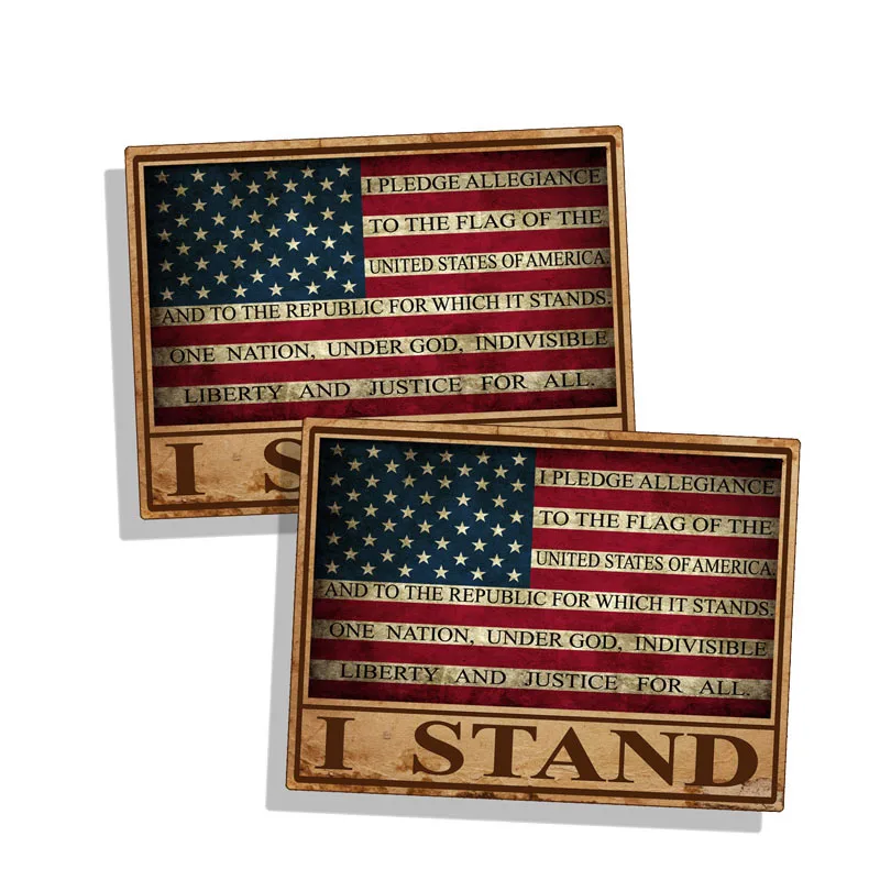 

YJZT 2X 11.2CM*8.2CM Funny RUSTIC I Stand USA Flag Pledge Car Sticker Reflective PVC Decal 12-0572