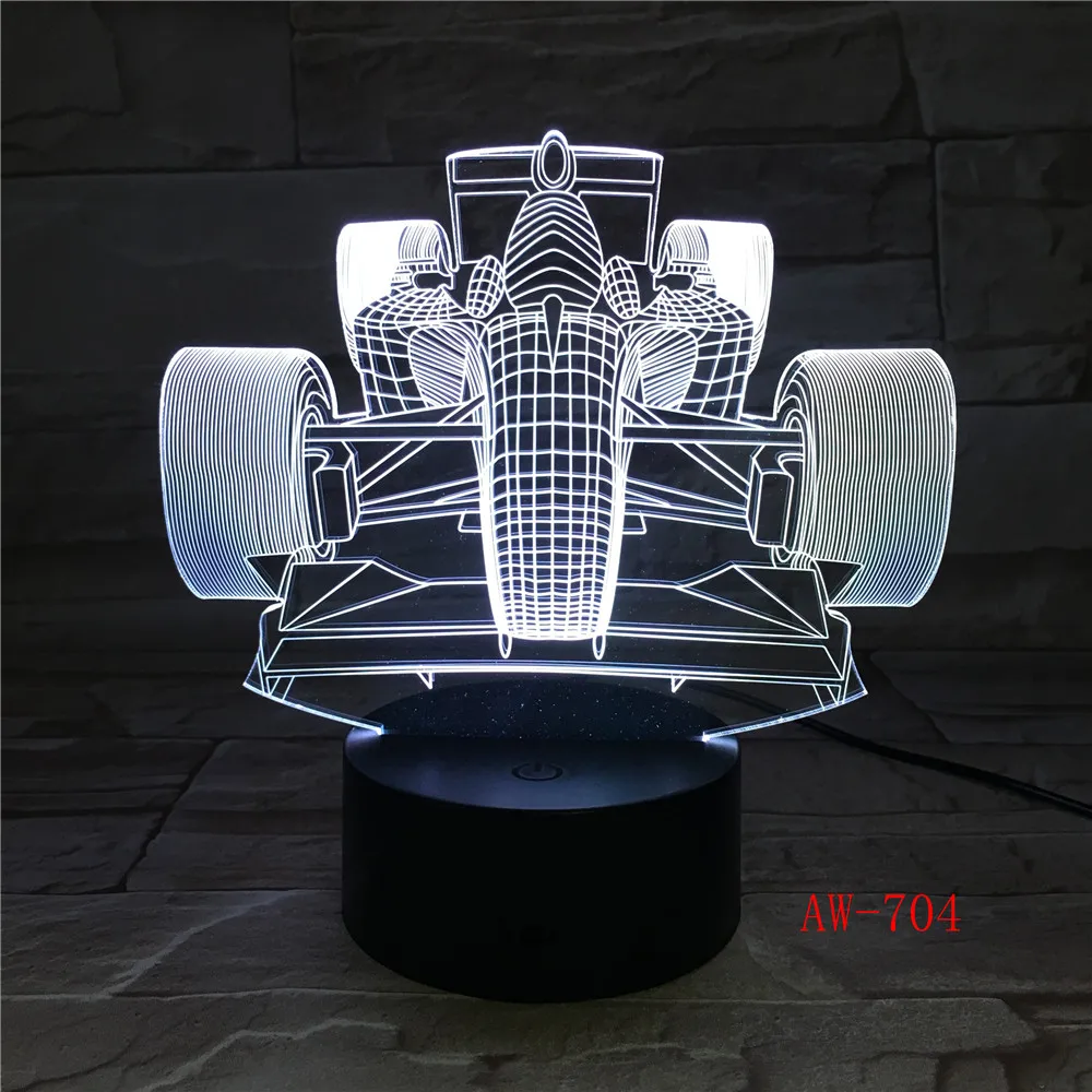 7 цветов Изменение светодиодный ночник 3D F1 гоночный автомобиль моделирование Luminarias современная спальня атмосферная настольная лампа Usb подарки AW-704
