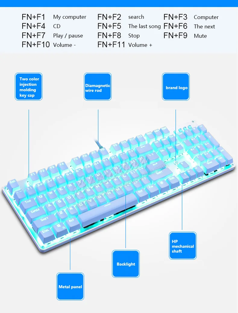 Hp GK100 механическая клавиатура синий/черный/красный ось проводной портативных ПК офис игровая клавиатура
