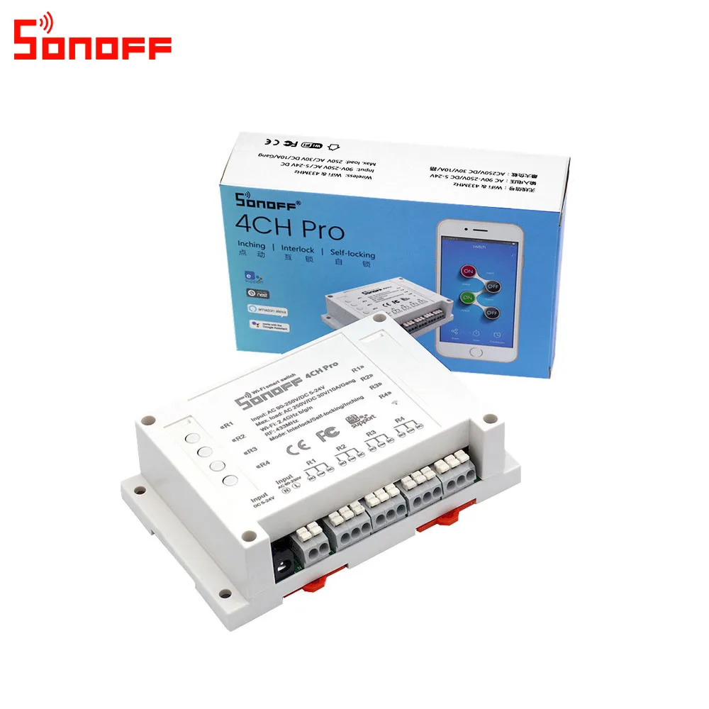 Itead Sonoff 4CH Pro Wifi переключатель 4 банда инчинг самоблокирующийся Блокировка WiFi RF управление Умный переключатель приложение пульт работает с Alexa