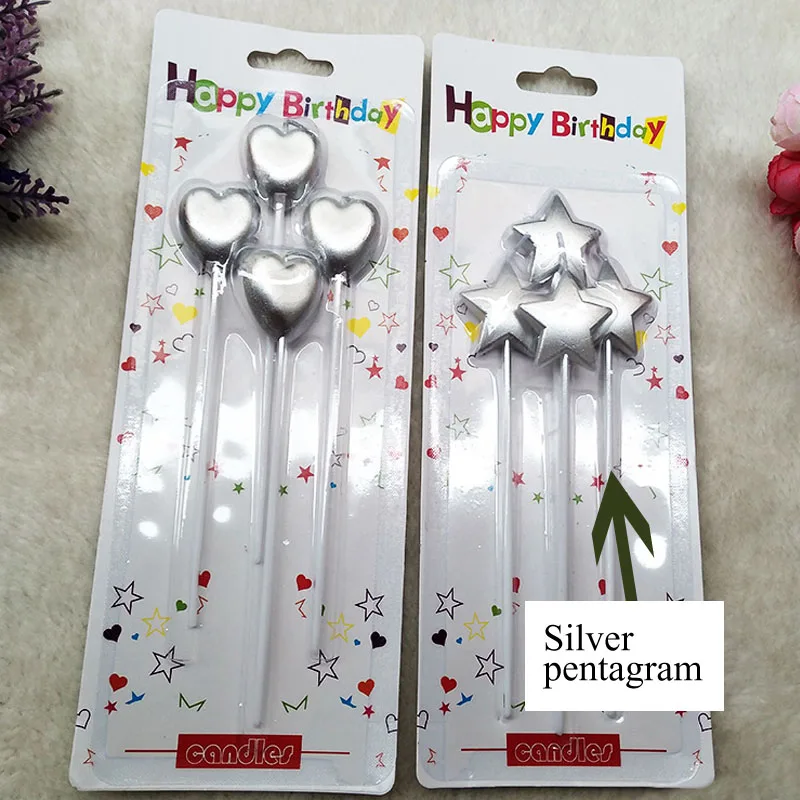 silver pentagram Свадебные изогнутые свечи для торта, 8 шт., защита окружающей среды, нетоксичные, для детской вечеринки на день рождения, безопасные, для украшения дома, товары - Цвет: silver pentagram