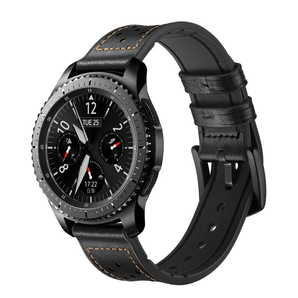 Черный коричневый 20 мм отверстие из натуральной кожи часы ремешок для samsung gear S4