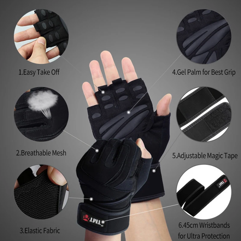 TMT Спорт тренажерный зал перчатки половину палец дышащая Тяжелая атлетика Фитнес