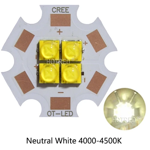 20 Вт Cree XTE XT-E 4 светодиода 4 чип светодиодный излучатель светильник 3 в 6 в 12 В Холодный белый Теплый Нейтральный белый королевский Blue450nm на 20 мм медной печатной плате - Испускаемый цвет: Neutral White 4500K
