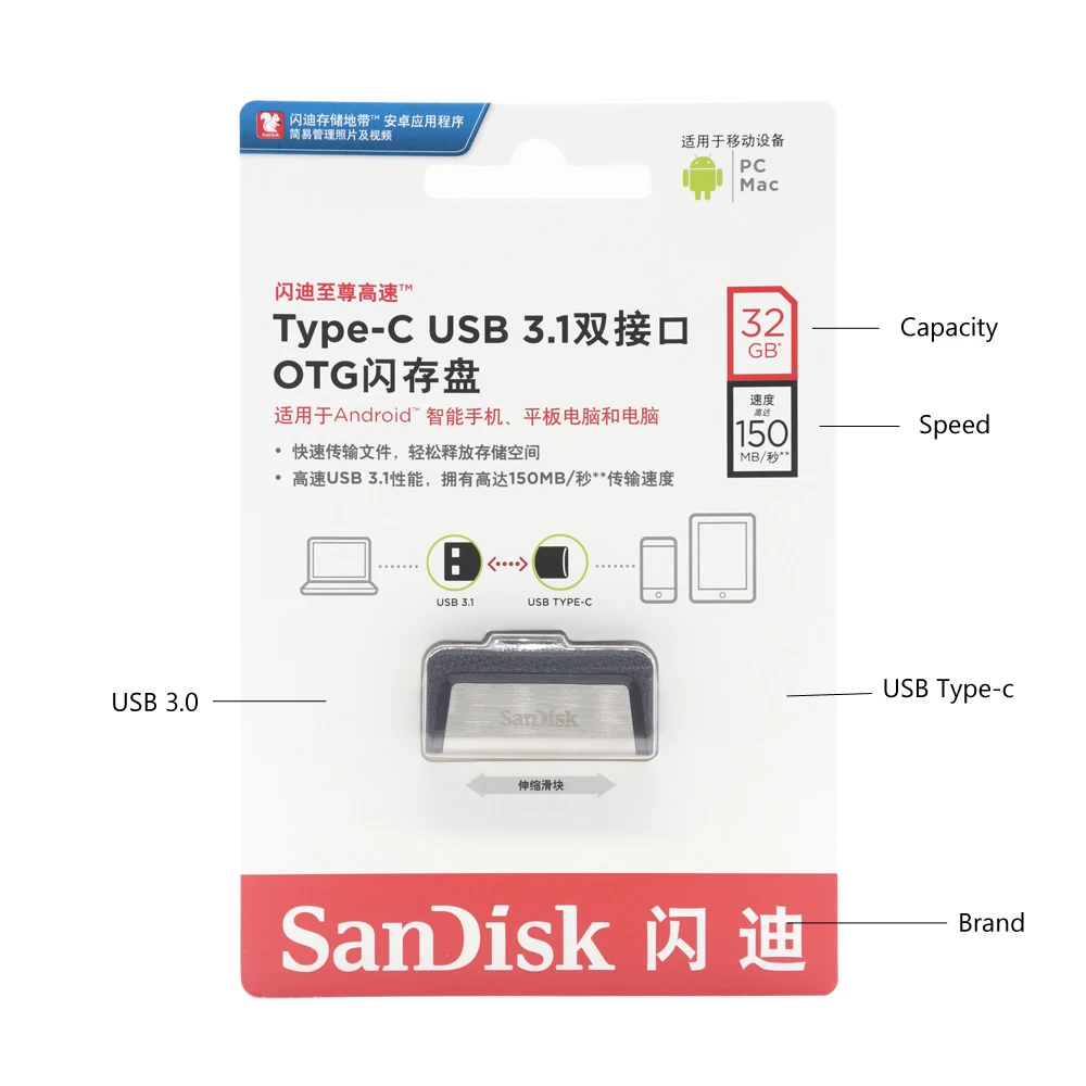 Флеш накопитель Sandisk 128 ГБ 256 SDDDC2 экстремально высокая скорость 150 Мб/с Type C USB3.1
