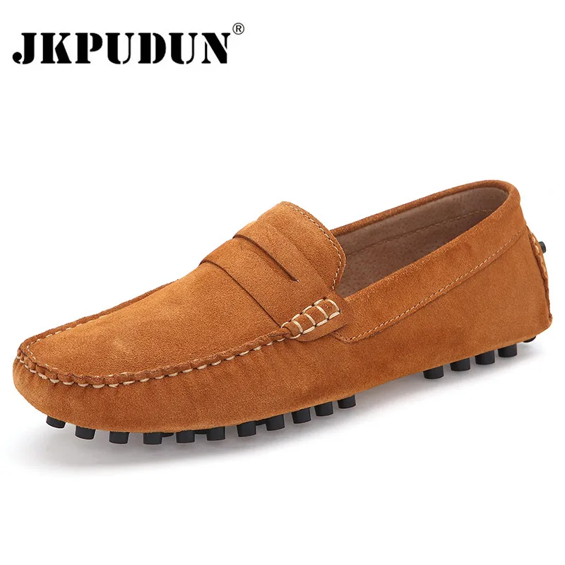 JKPUDUN Fashion Summer Spring Men Driving Shoes Loafers Suede Leather Boat Breathable Male Casual Plus Size 38-46 | Обувь