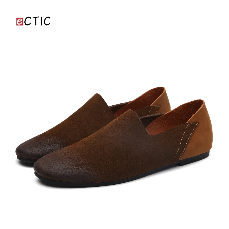 ECTIC Luxury Brand Big Size 45 46 47 Men Shoes Genuine Leather Driving Slip On Good Quality Soft Man Loafers Comfortable Calcado | Обувь