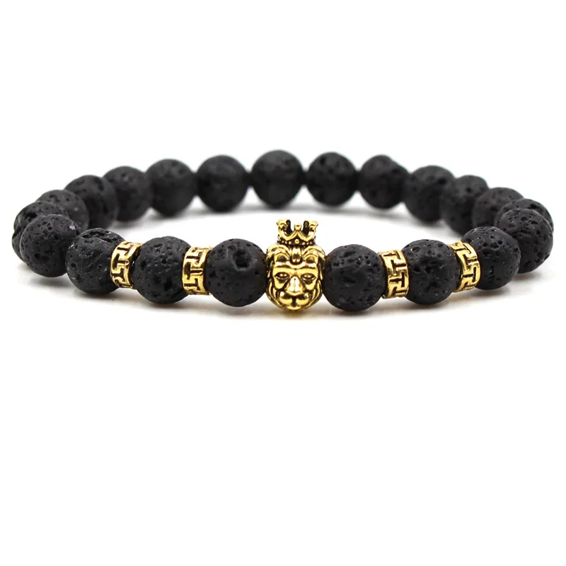 Браслет из лавы и Льва, браслеты для женщин, Pulseira Masculina Braclet, мужские ювелирные изделия, Feminina Bileklik, ручной работы, очаровательный браслет - Окраска металла: pulseiras