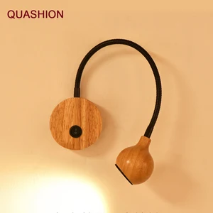 Современный деревянный светодиодный настенный светильник с ручкой, прикроватный светильник для спальни, для чтения, Регулируемое направление, комнатное освещение, 3 Вт, 90-260 В переменного тока