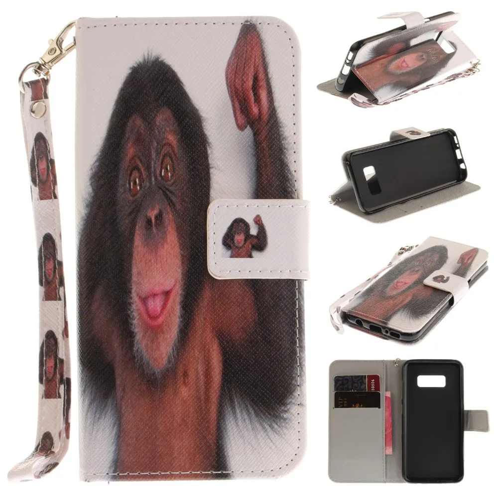 For Samsung Galaxy S8 S8Plus + Case Wallet Luxury Stand Cases PU Leather Flip Cover Cat Dog Tiger Wolf Lion Monkey Eagle | Мобильные
