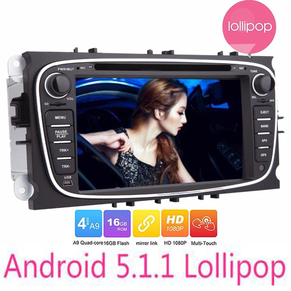 Двойной 2 Din 7 дюймов четырехъядерный автомобильный dvd-плеер для Ford Focus Android 5 1 gps