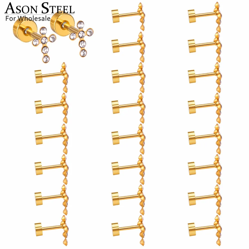 

ASONSTEEL Cross Earring for Women 12pairs/lot Cubic Zirconia Screw Stud Earrings Wedding Accessories Gold/Silver Color