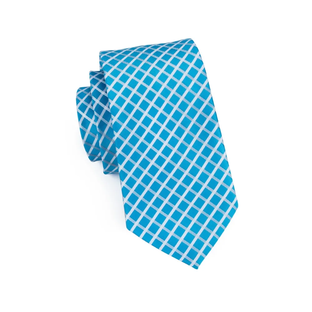 SN-528 белый Dodgerblue клетчатый галстук Hanky запонки наборы мужские 100% шелковые