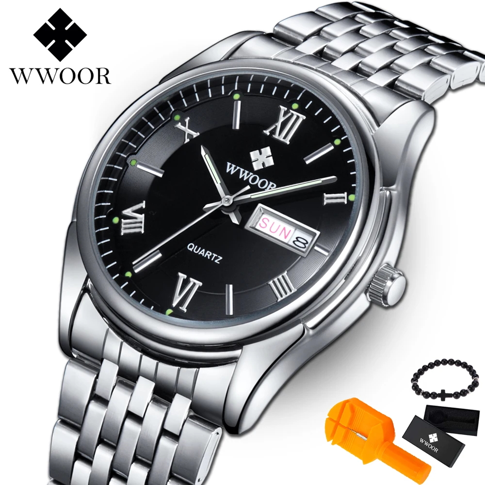 

Top Brand WWOOR Quartz Mens Watches Luxury Business Watch Men Full Steel Waterproof Male Clock Analog Military Reloj Hombre Gift
