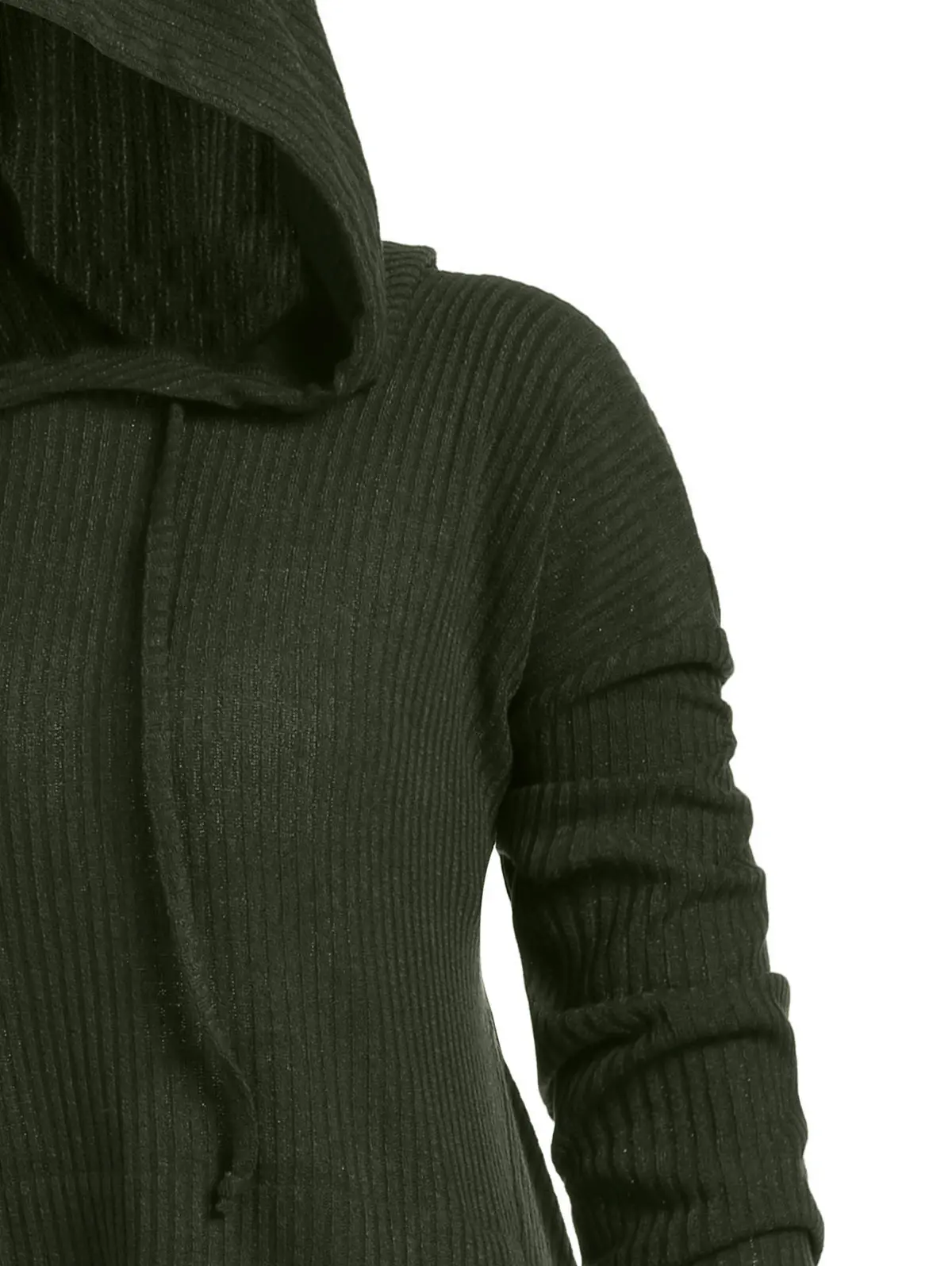 JuneLove Drawstring Plus Size Hooded Ribbed Sweater Female Long Sleeve High Low Sweaters Women Pullover Jumpers Pull Hoodiess | Женская