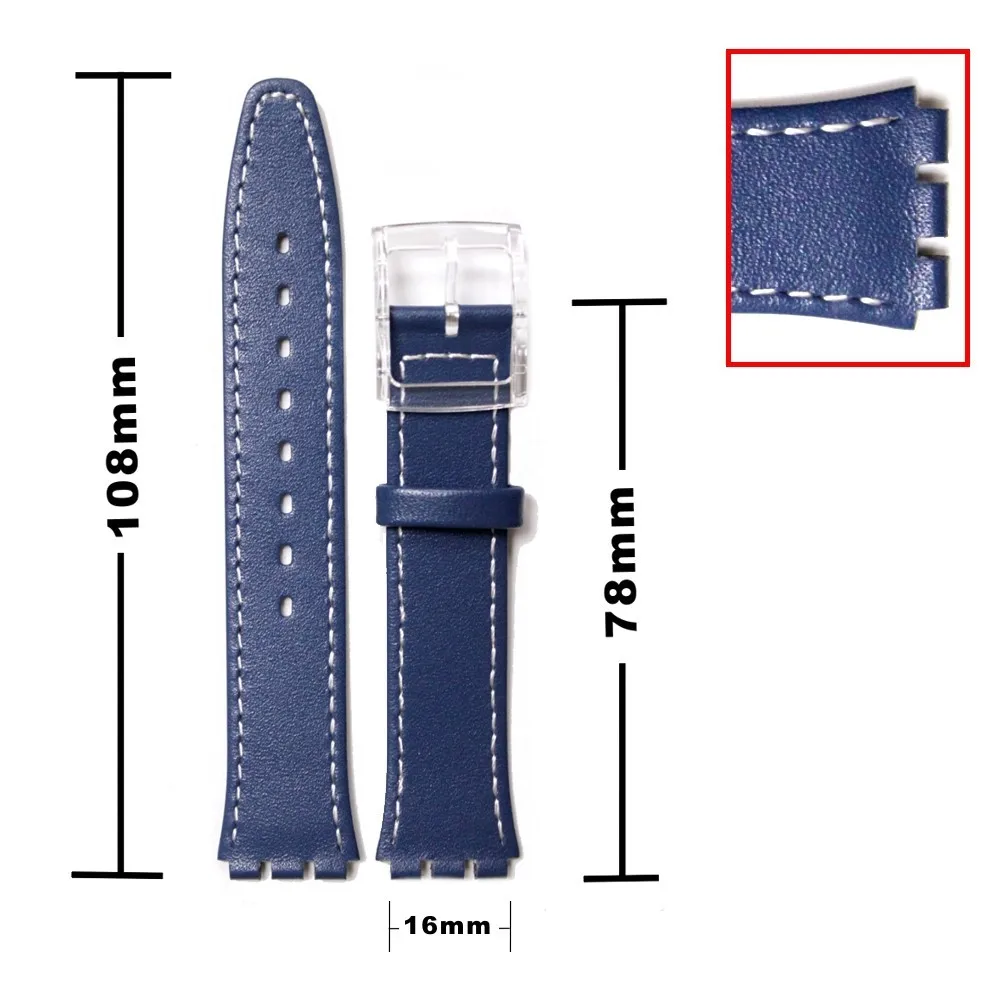 16 мм Натуральная Кожа Замена синий ремешок для часов подходит Swatch кожи WB1068F16GB