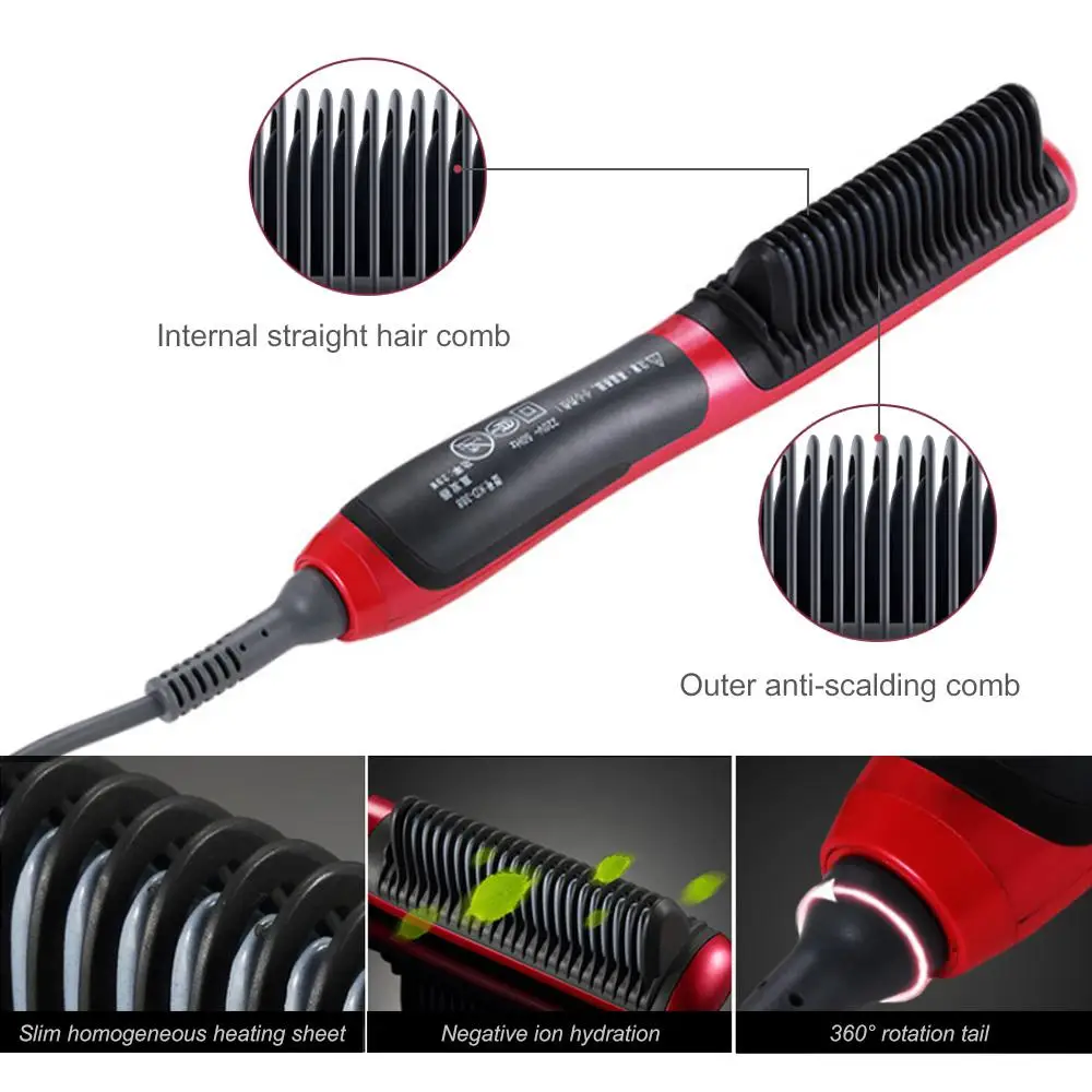 Professional Beard Hair Straightener Hairdressing Comb Straightening Brush Multifunctional Curler Man Electric Tool | Красота и